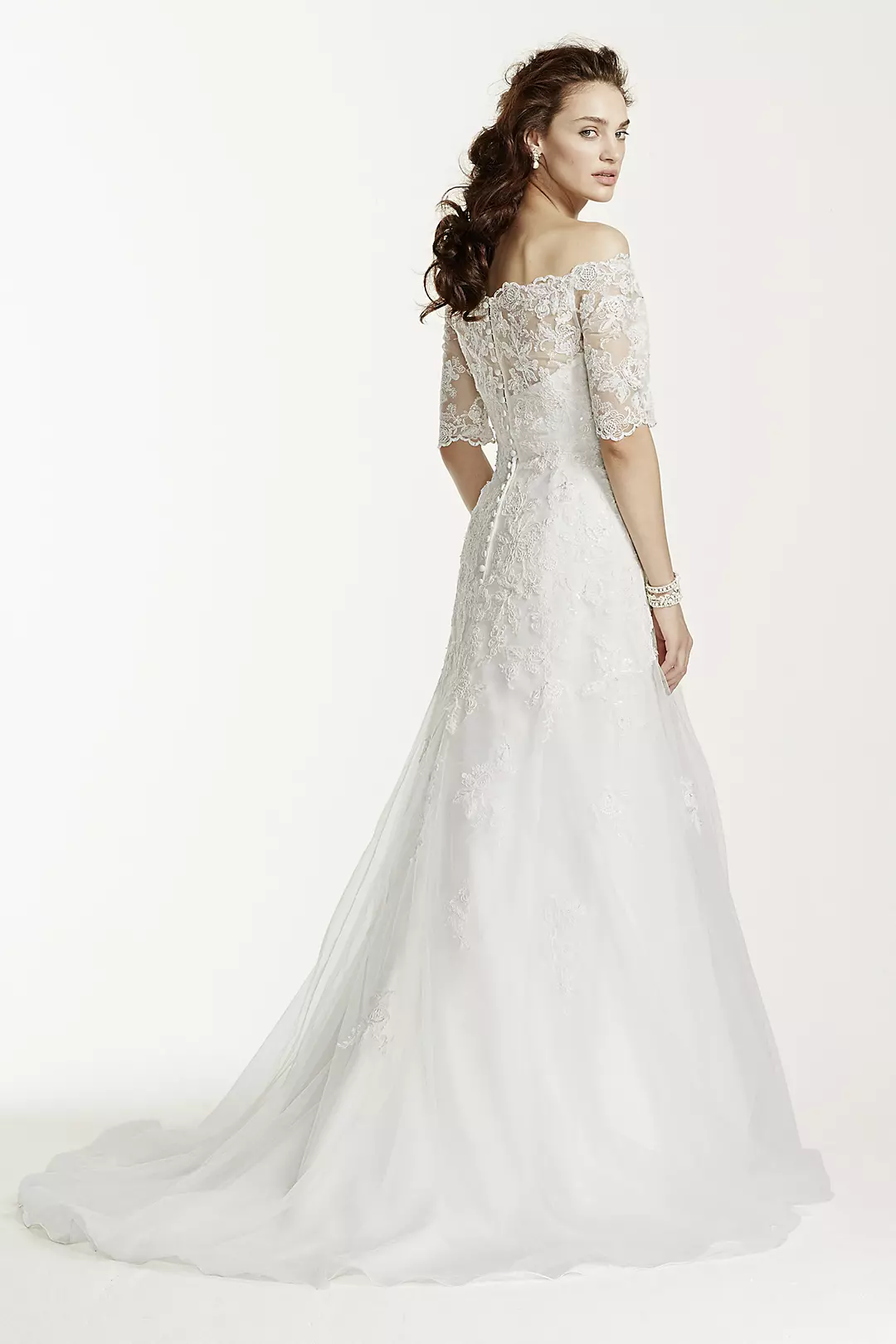 As-Is Off the Shoulder Lace Petite Wedding Dress Image 2