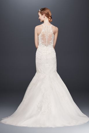 Jewel Lace and Tulle Illusion Neck Wedding Dress