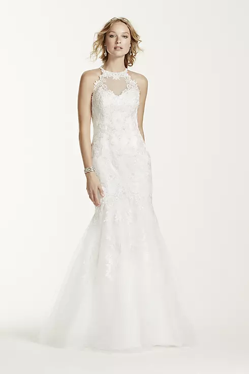 Jewel Lace and Tulle Illusion Neck Wedding Dress  Image 1
