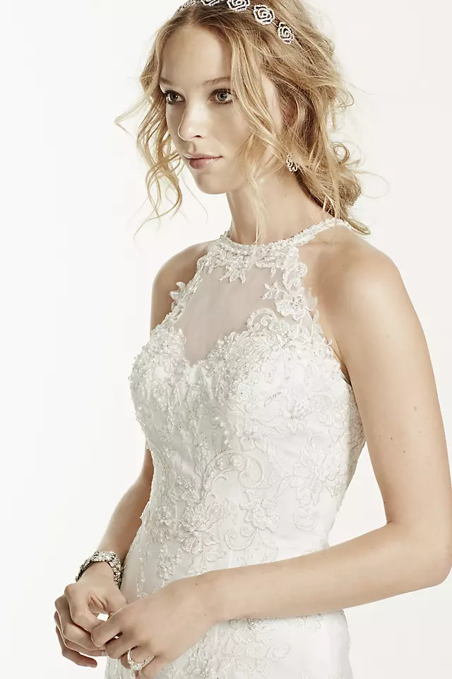 Jewel Lace and Tulle Illusion Neck Wedding Dress  Image 4
