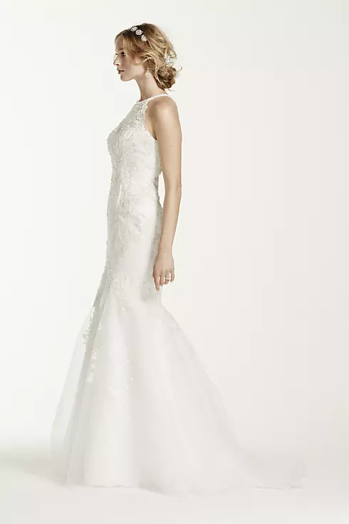 Jewel Lace and Tulle Illusion Neck Wedding Dress  Image 2