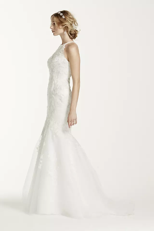 Jewel Lace and Tulle Illusion Neck Wedding Dress  Image 2