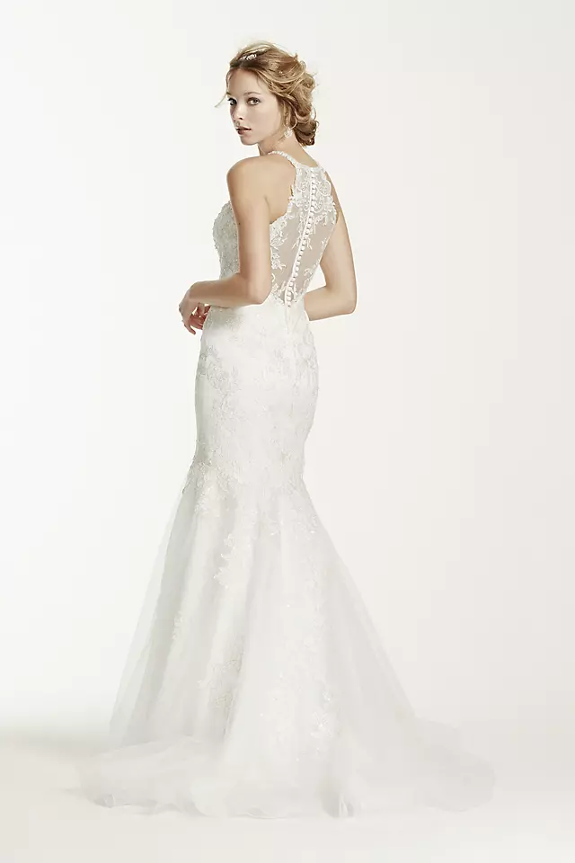 Jewel Lace and Tulle Illusion Neck Wedding Dress  Image 3