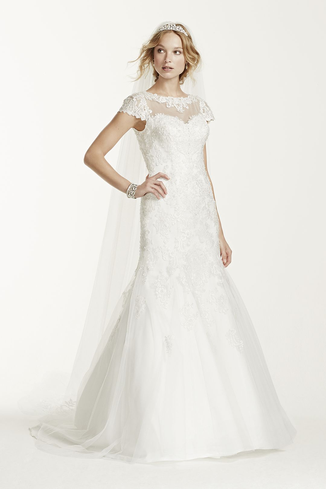 Jewel Lace Cap Sleeve Open Back Wedding Dress Image 4