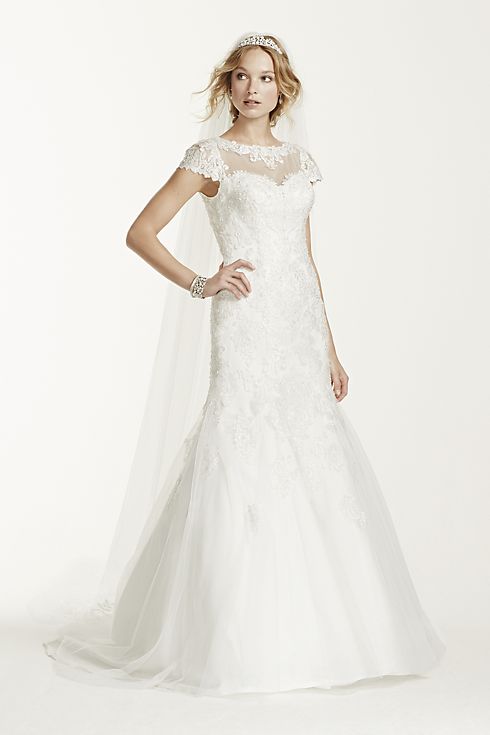 Jewel Lace Cap Sleeve Open Back Wedding Dress Image