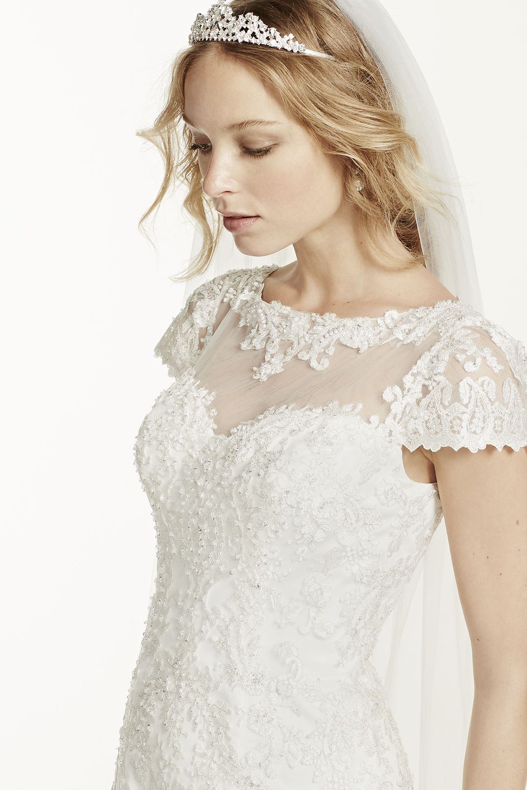 Jewel Lace Cap Sleeve Open Back Wedding Dress Image 4