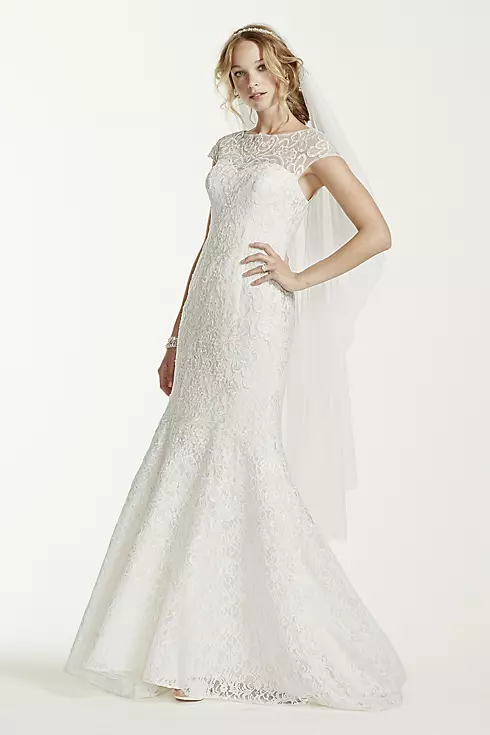 Jewel Lace Cap Sleeved Illusion Neck Wedding Dress Image 1