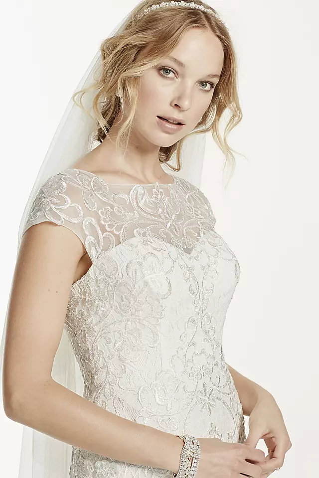 Jewel Lace Cap Sleeved Illusion Neck Wedding Dress Image 5