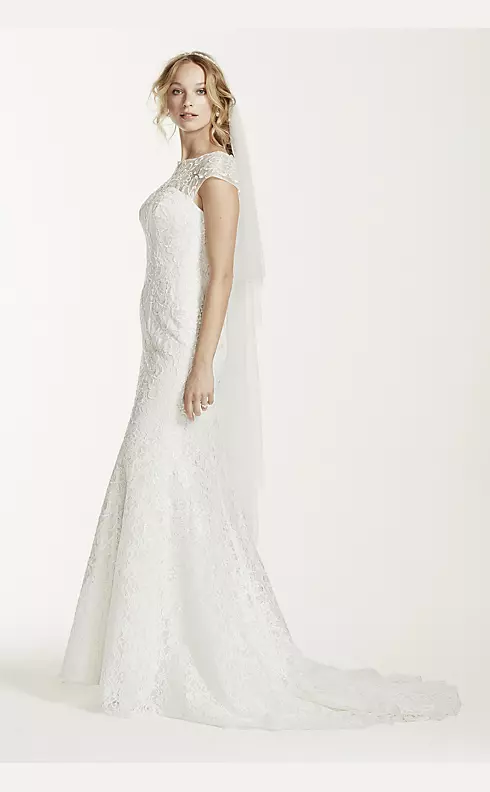 Jewel Lace Cap Sleeved Illusion Neck Wedding Dress Image 3