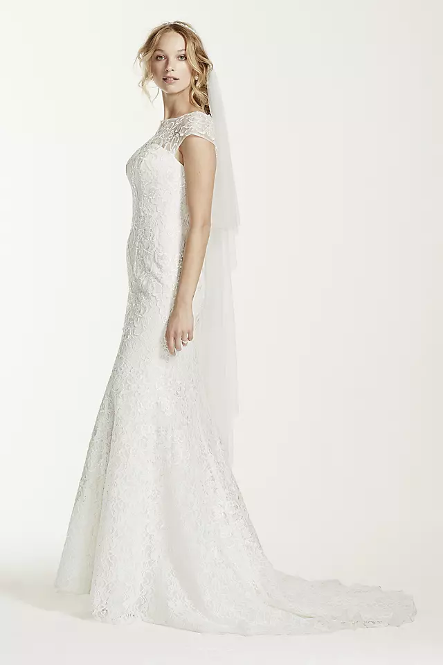 Jewel Lace Cap Sleeved Illusion Neck Wedding Dress Image 3