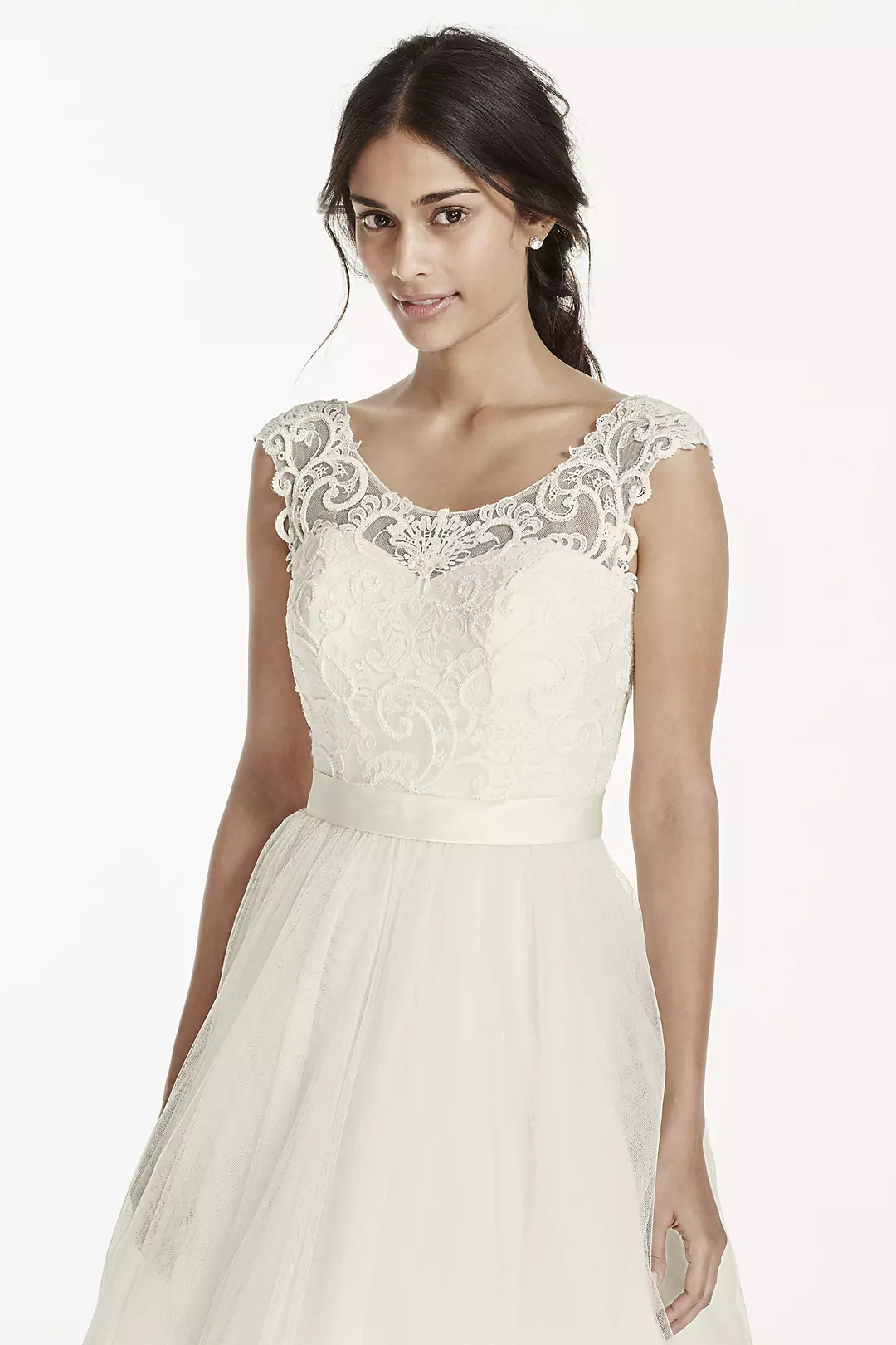 As-Is Tulle Wedding Dress with Lace Illusion Neck Image 3