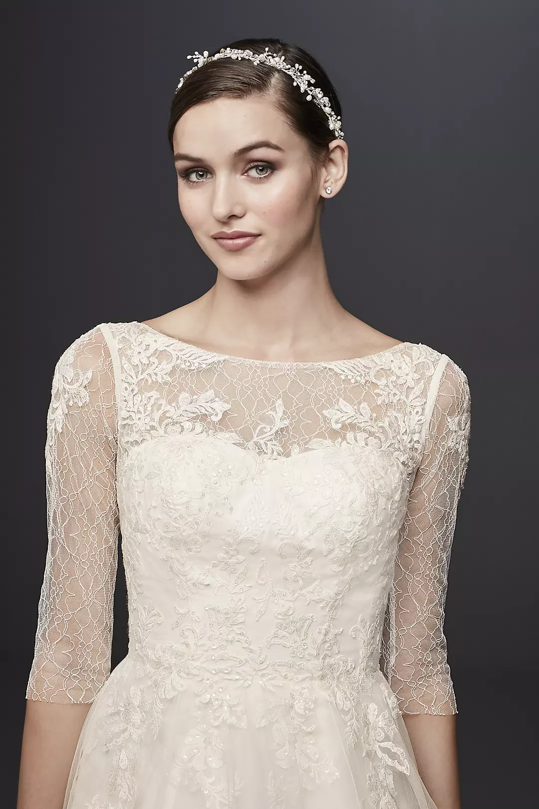 3/4 Sleeve Wedding Dress with Lace and Tulle Skirt | David's Bridal