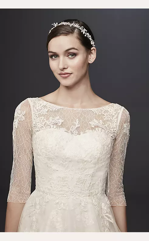 3/4 Sleeve Wedding Dress with Lace and Tulle Skirt Image 3