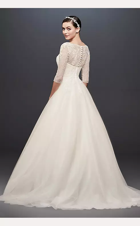 3/4 Sleeve Wedding Dress with Lace and Tulle Skirt Image 2
