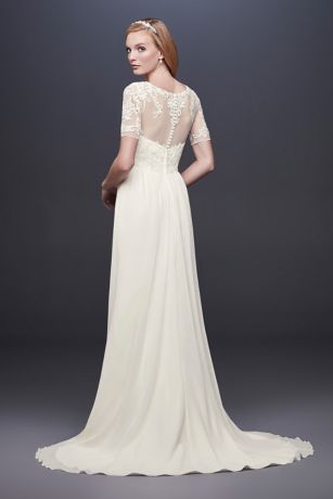 chiffon sleeves dress lace illusion