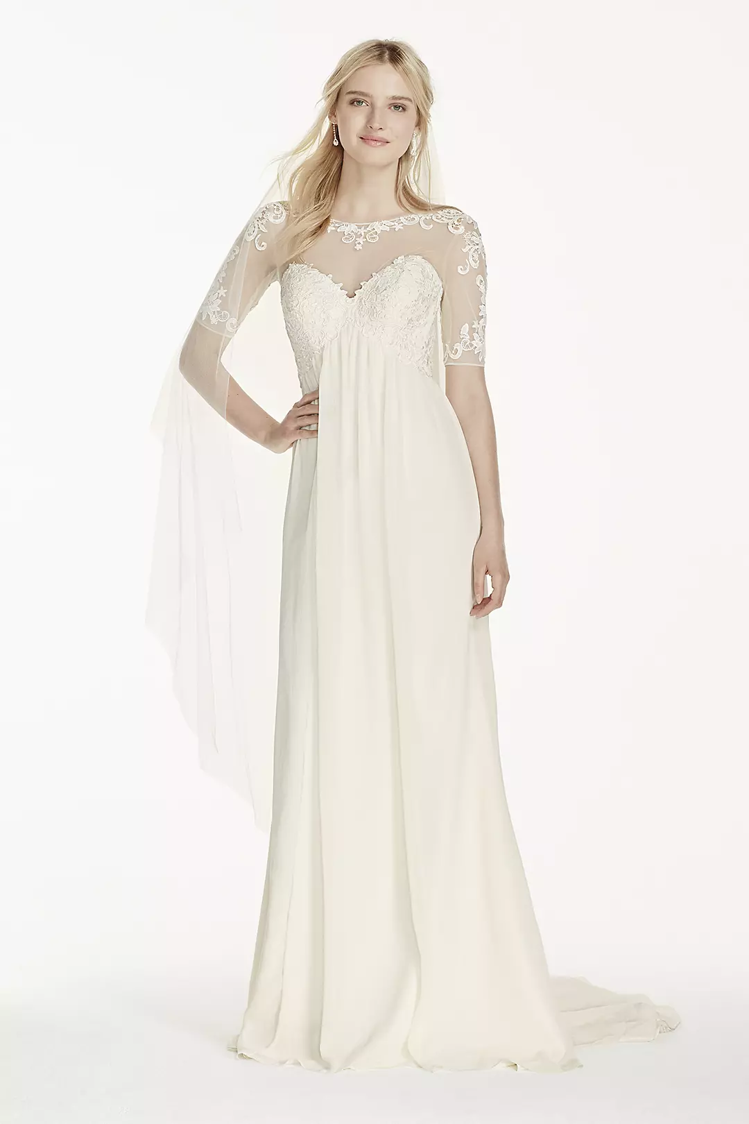 Chiffon Wedding Dress with Illusion Lace Sleeves | David's Bridal