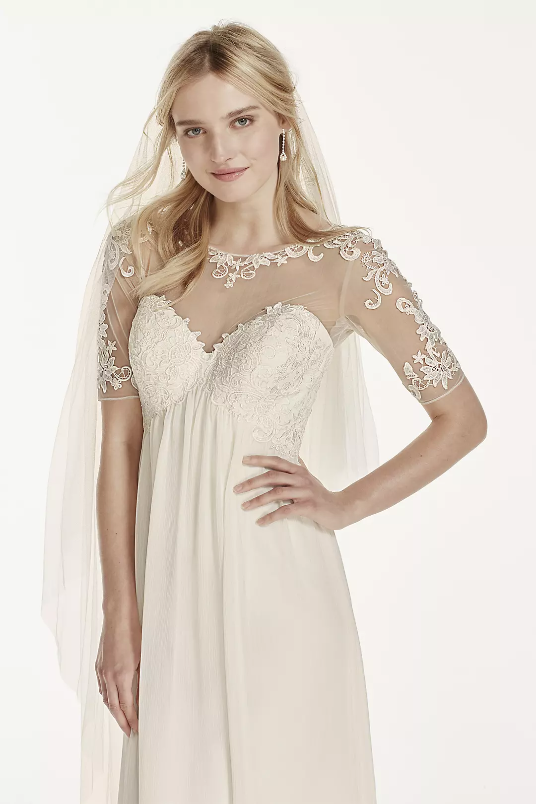 Chiffon Wedding Dress with Illusion Lace Sleeves Image 3