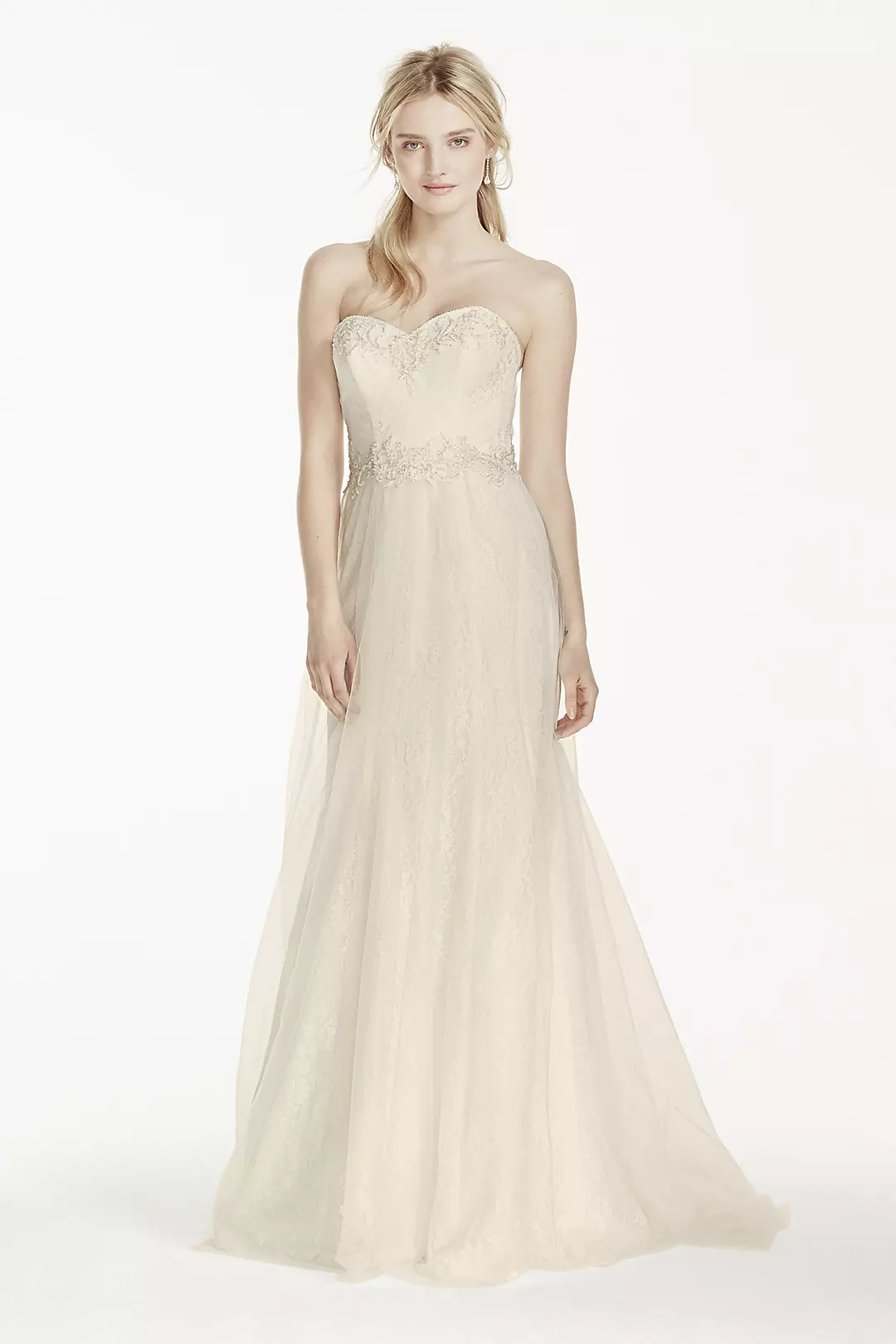 Strapless Tulle Over Lace Sheath Wedding Dress Image