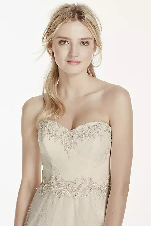 Strapless Tulle Over Lace Sheath Wedding Dress Image 3