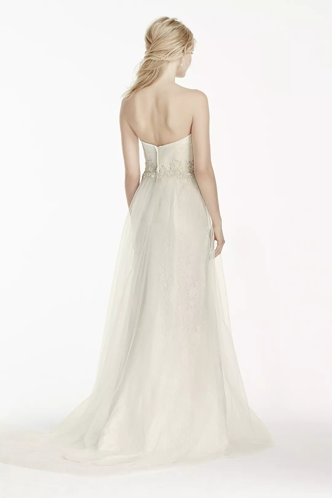 Strapless Tulle Over Lace Sheath Wedding Dress Image 2