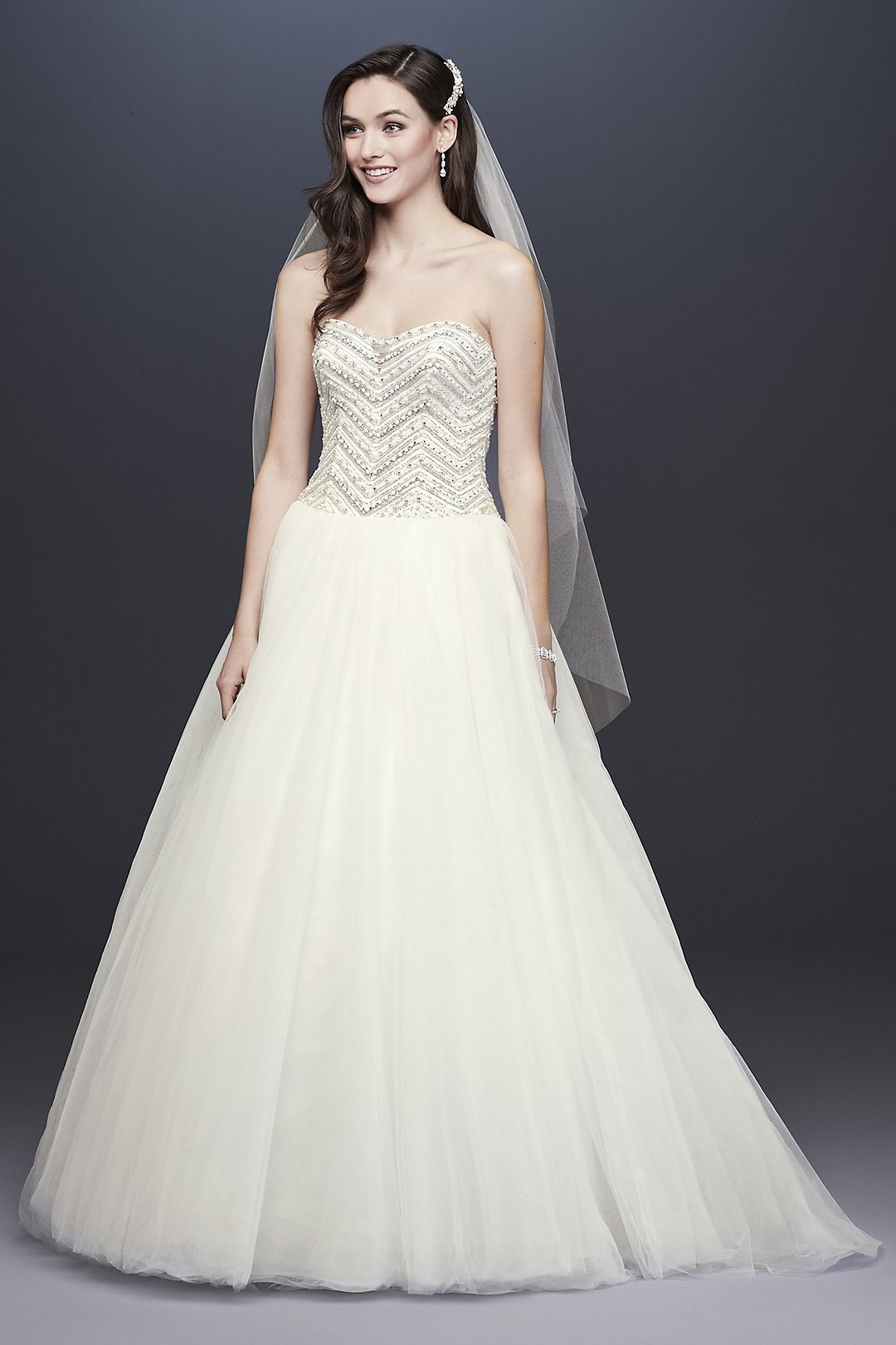Jewel Crystal Chevron Tulle Wedding Dress Image 1