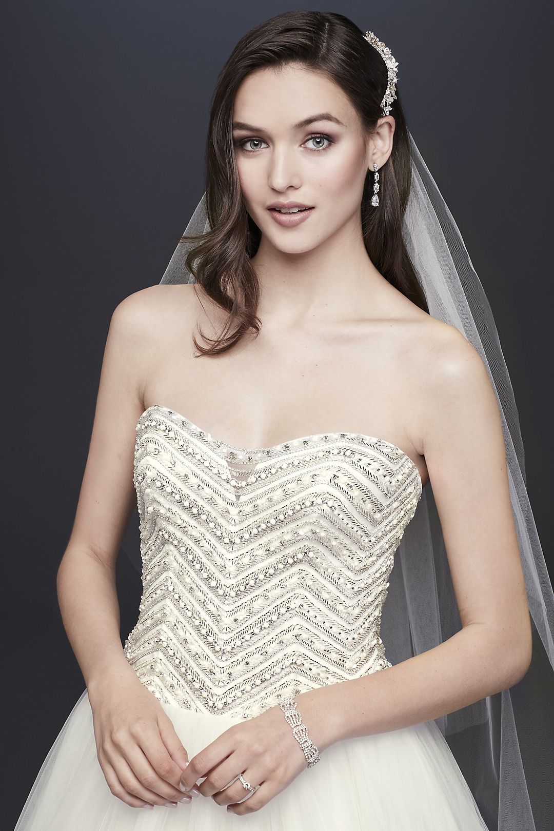Jewel Crystal Chevron Tulle Wedding Dress Image 3