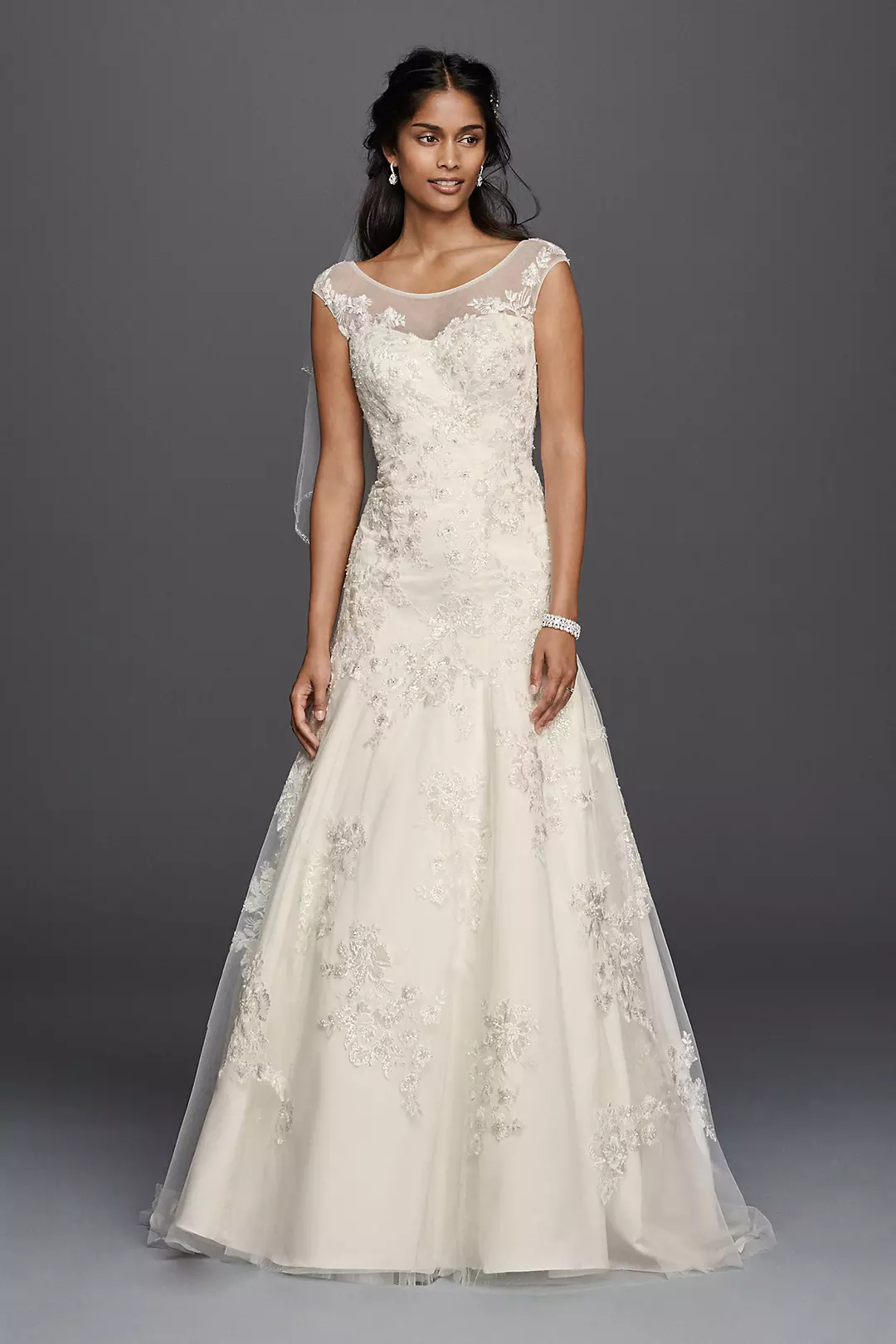 Jewel Tulle Aline Wedding Dress with Lace Applique Image