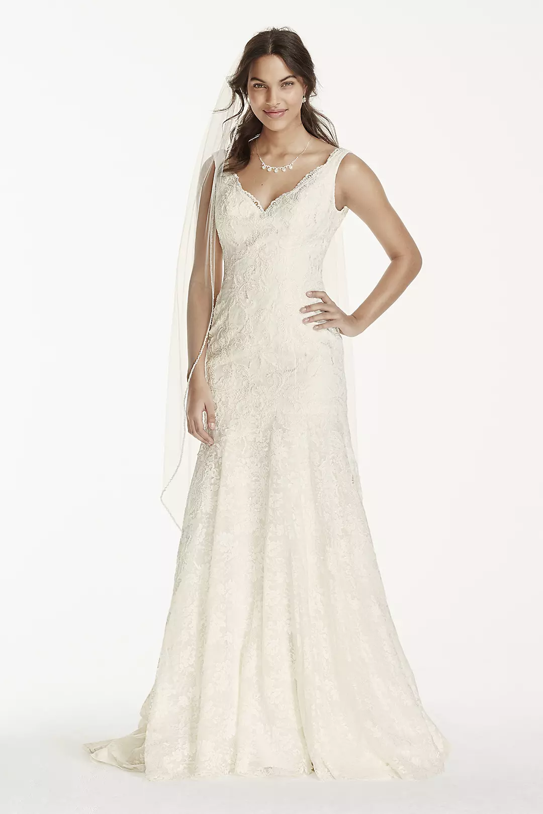 As-Is Jewel Lace Scalloped Petite Wedding Dress Image