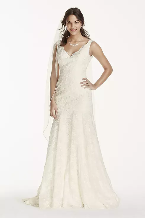 As-Is Lace Wedding Dress with Scalloped V-Neck   Image 1