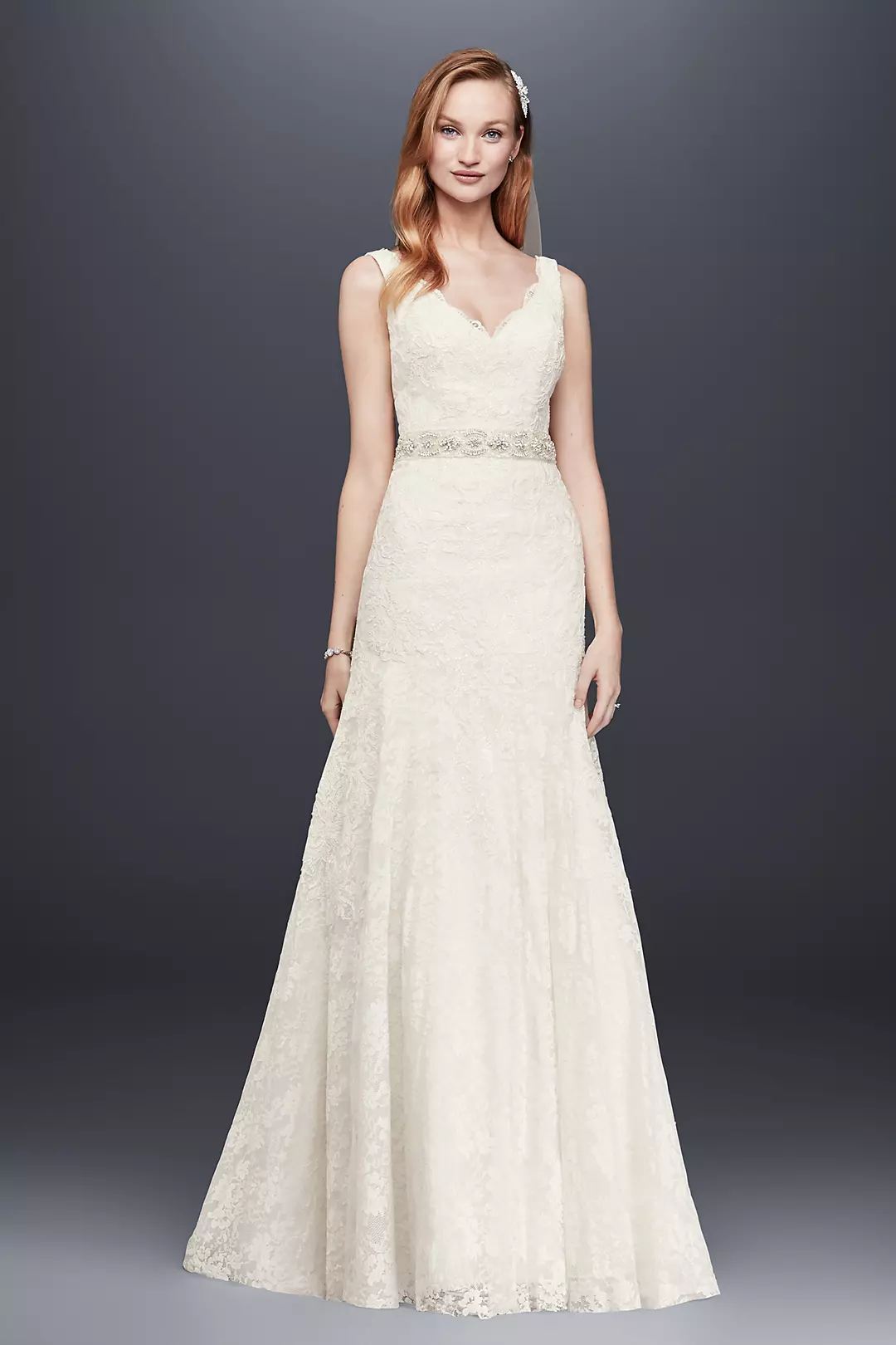 As-Is Lace Scalloped Neck Mermaid Wedding Dress Image