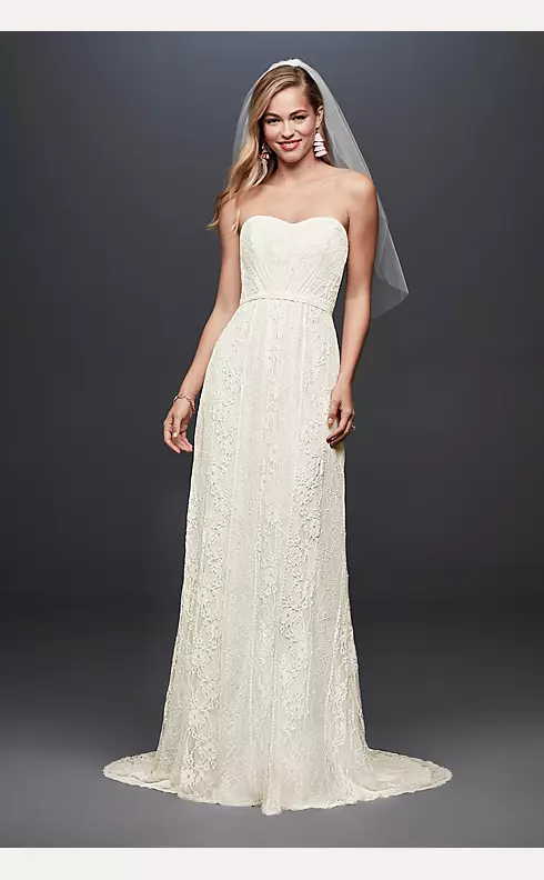 Galina Strapless Linear Lace Sheath Wedding Dress Image 1