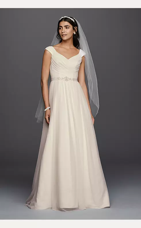 As-Is Tulle A-line Wedding Dress with Beaded Sash  Image 1