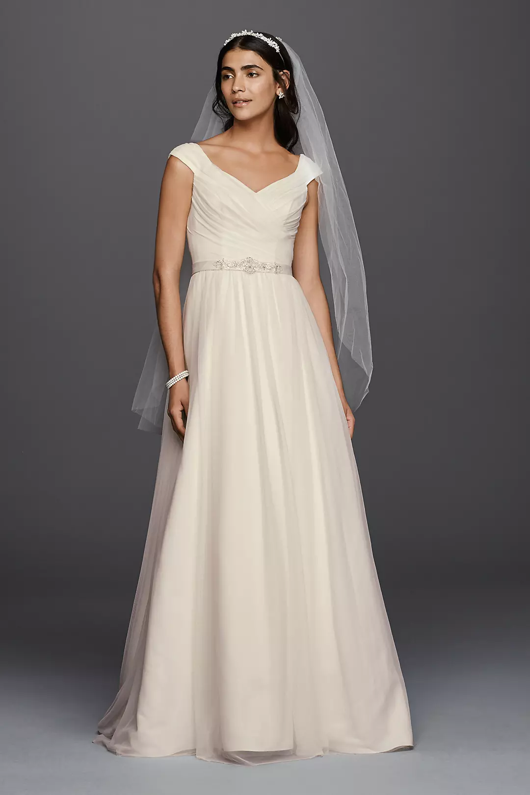 Tulle A-line Wedding Dress with Beaded Sash  Image
