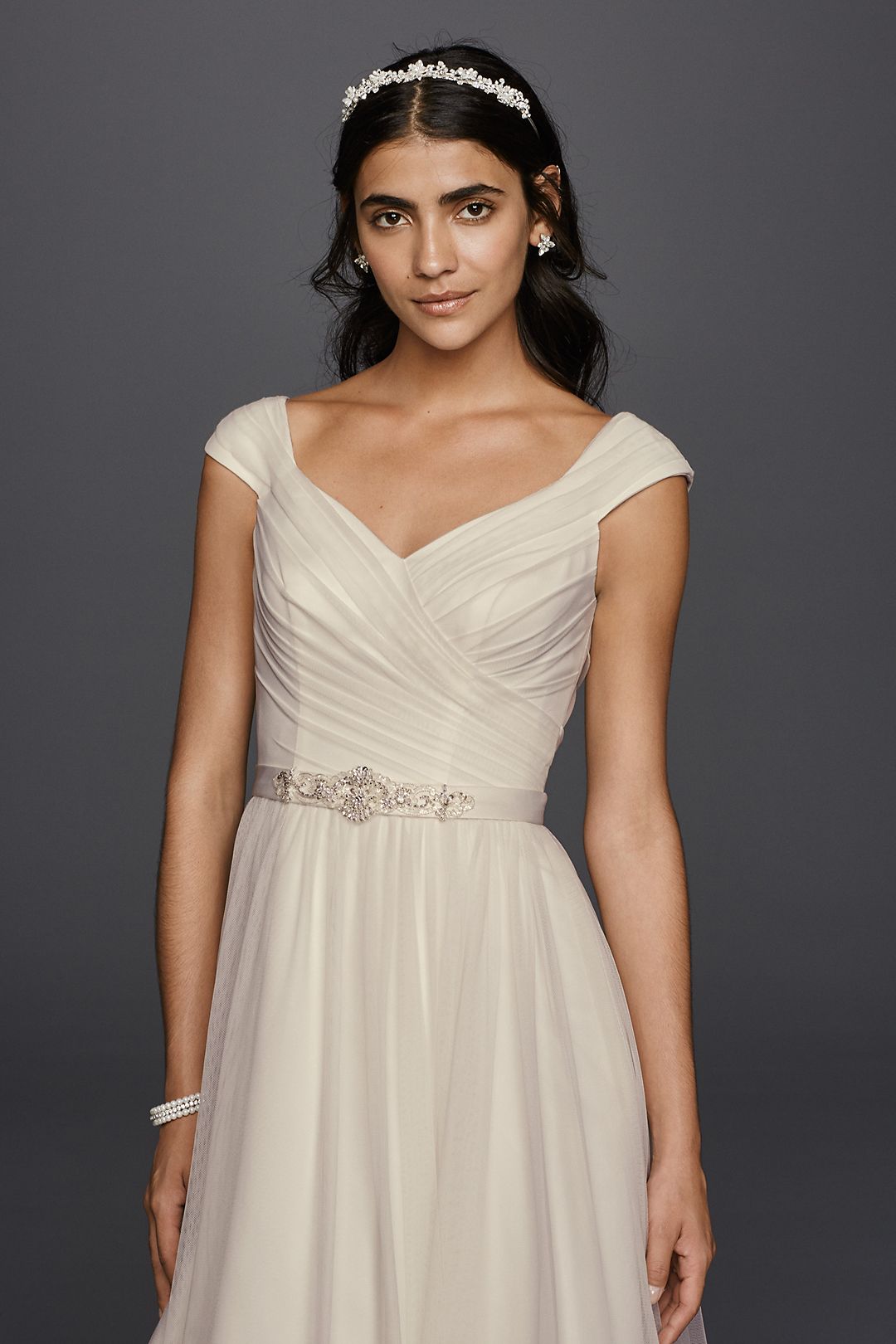 Tulle A-line Wedding Dress with Beaded Sash  Image 3
