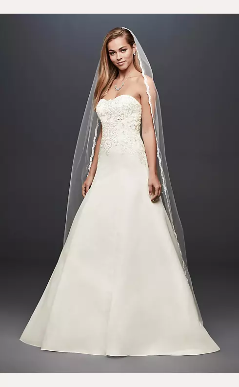 Satin Ball Gown Beaded Strapless Simple Wedding Dress With Side Slit, MW928