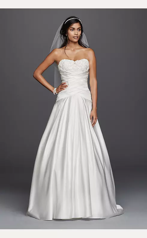 Beaded Lace Applique Plus Size Satin Wedding Dress Image 1