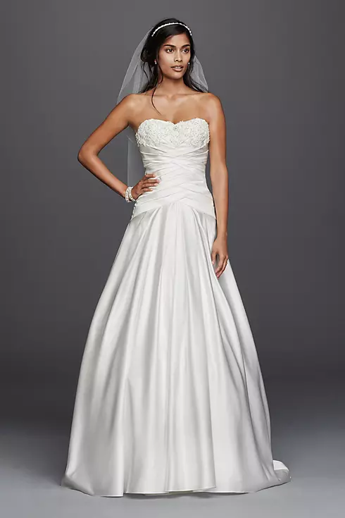 Beaded Lace Applique Plus Size Satin Wedding Dress Image 1