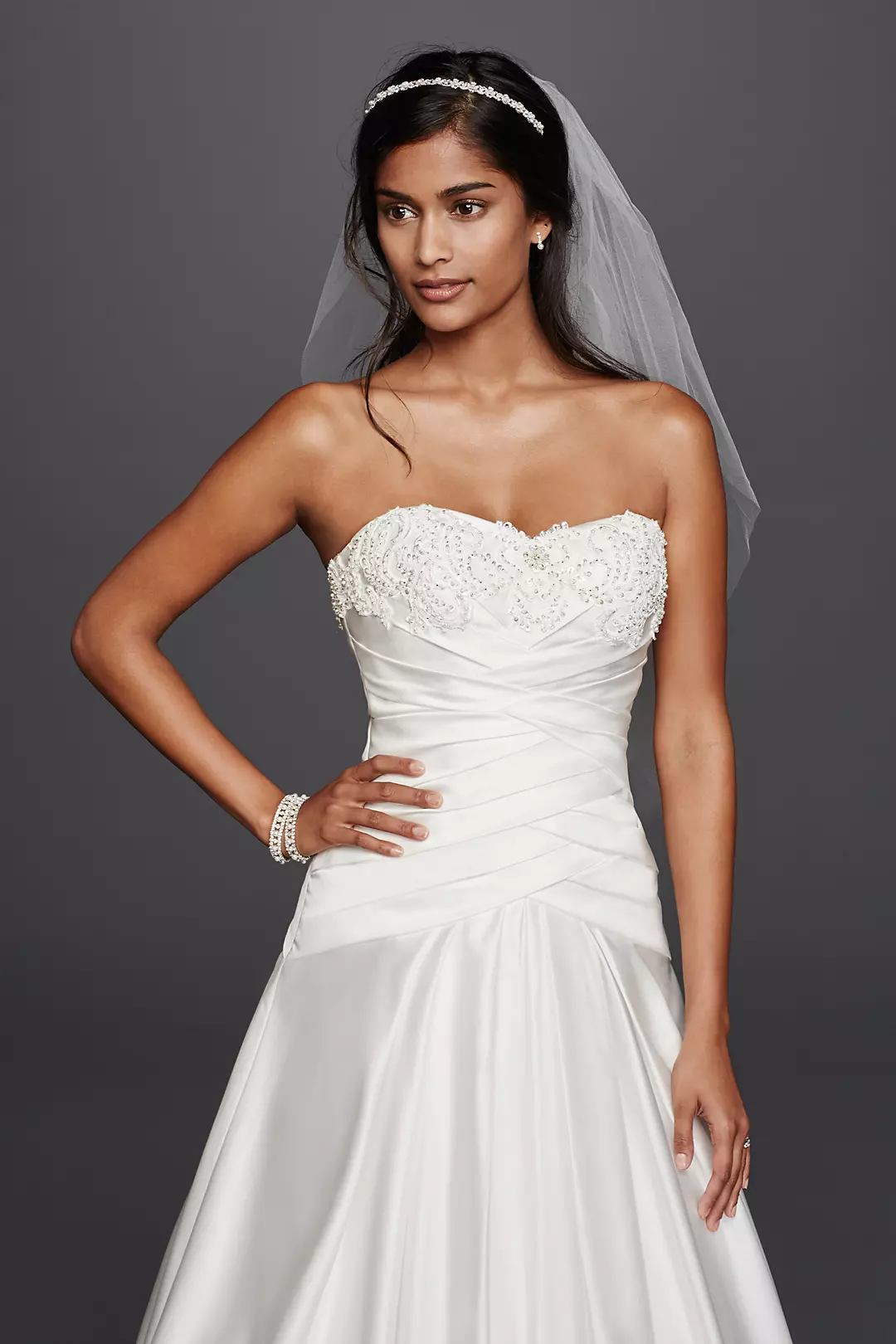 Beaded Lace Applique Plus Size Satin Wedding Dress Image 3