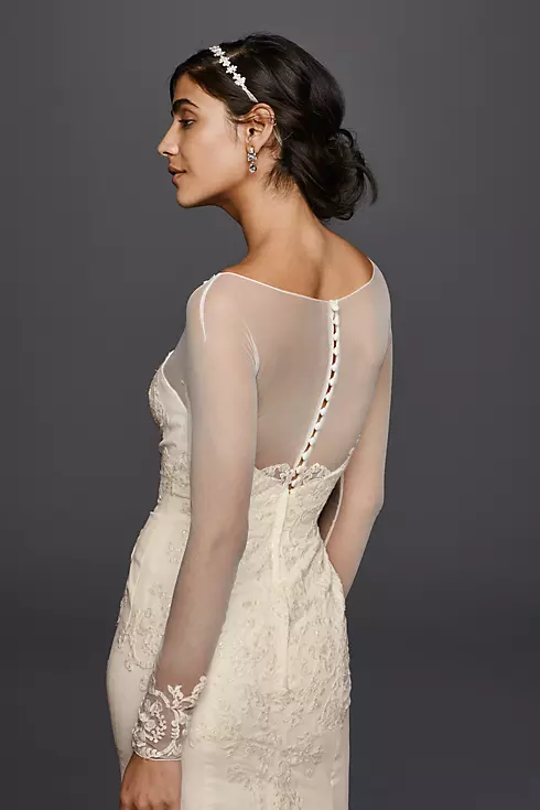 Petite Long Sleeved Chiffon Wedding Dress Image 3