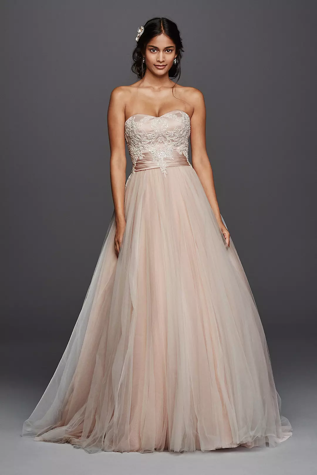 As-Is Strapless Tulle Beaded Lace Wedding Dress Image