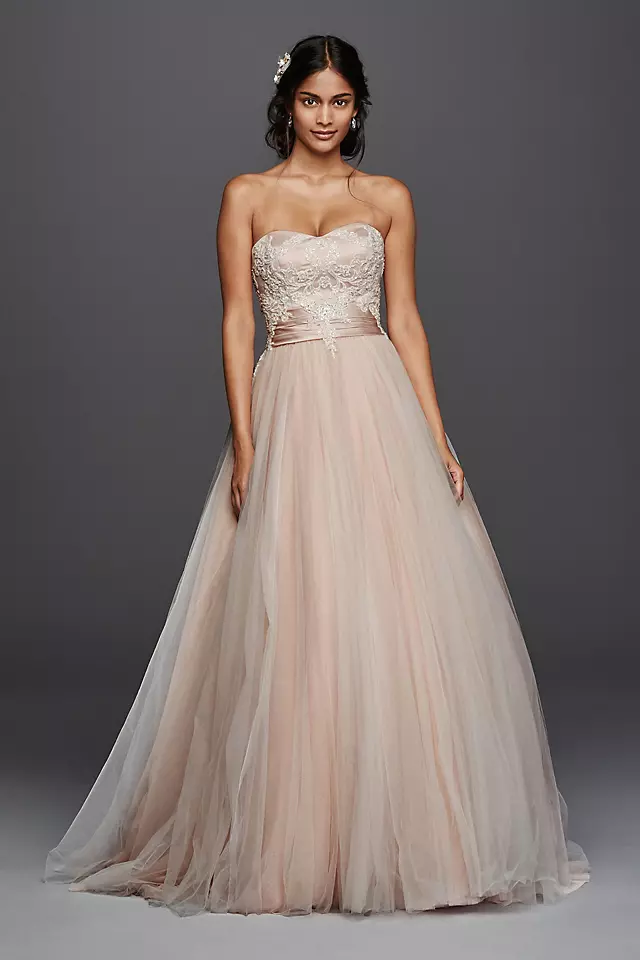 Jewel Strapless Tulle Beaded Lace Wedding Dress Image
