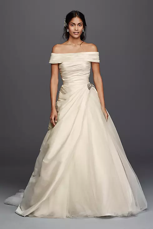 As-Is Jewel Taffeta Wedding Dress with Brooch Image 1