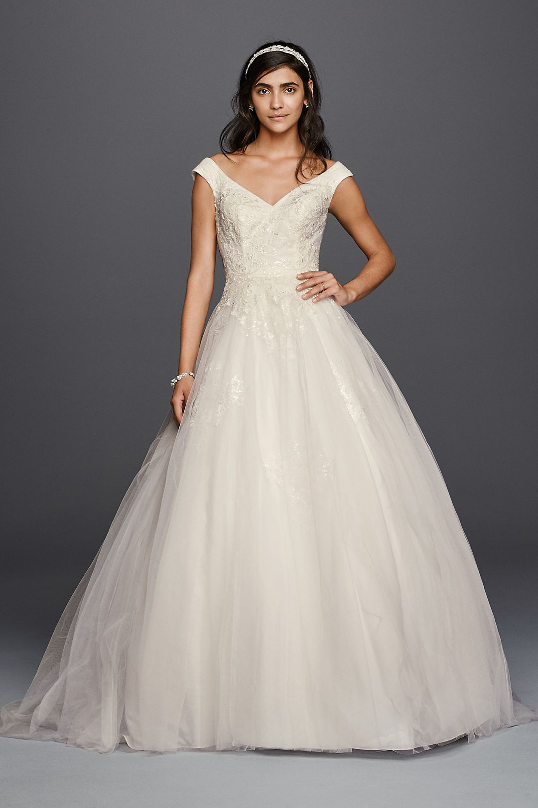 As-Is Jewel Tank Tulle Wedding Dress with Lace  Image 1