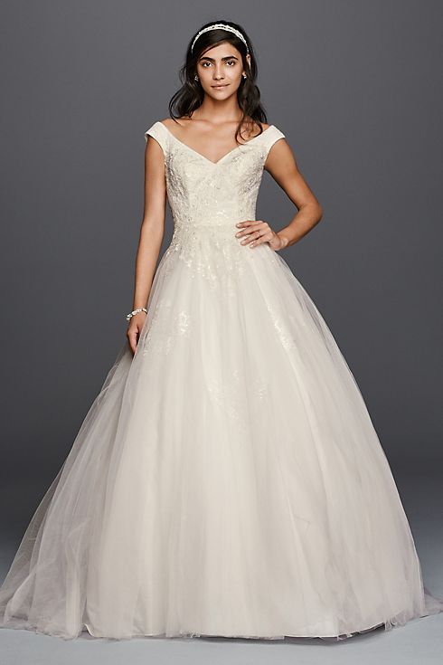 Sequin Lace Applique V-Neck Tulle Wedding Dress Image