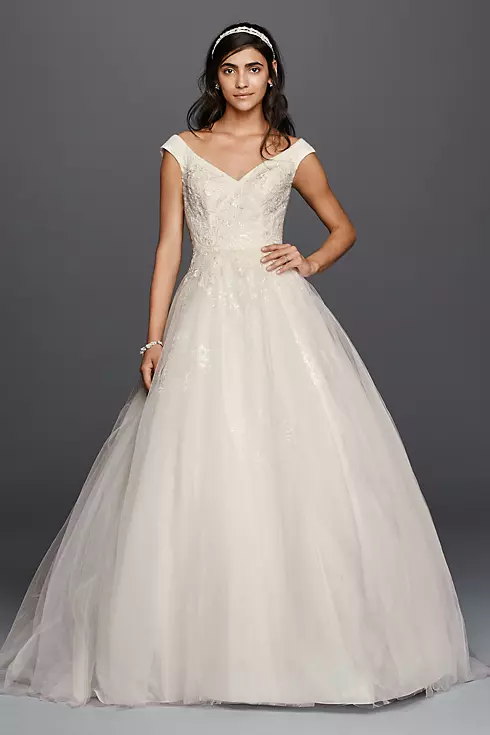 Sequin Lace Applique V-Neck Tulle Wedding Dress Image 1
