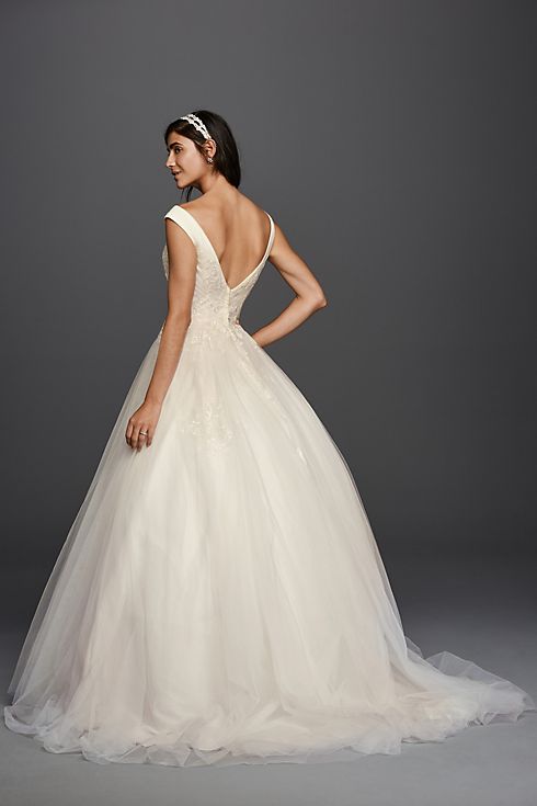 Sequin Lace Applique V-Neck Tulle Wedding Dress Image 4