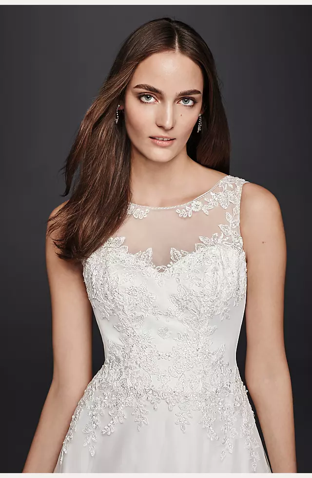 A-Line Wedding Dress with Illusion Lace Neckline | David's Bridal