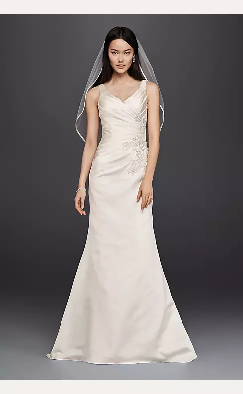 V-Neck Trumpet Wedding Dress with Pleated Bodice Image 1