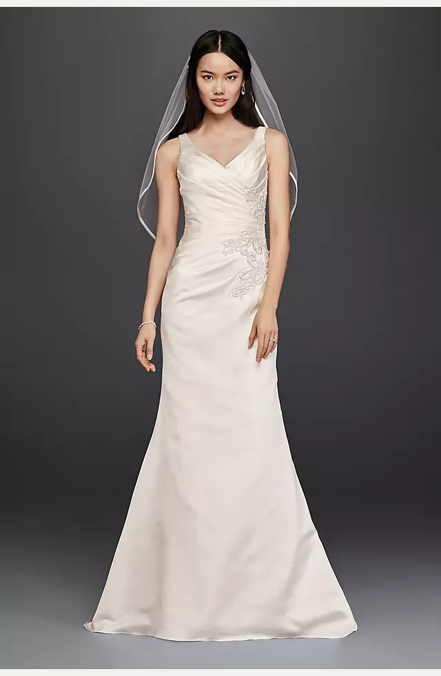 V-Neck Trumpet Wedding Dress with Pleated Bodice Image