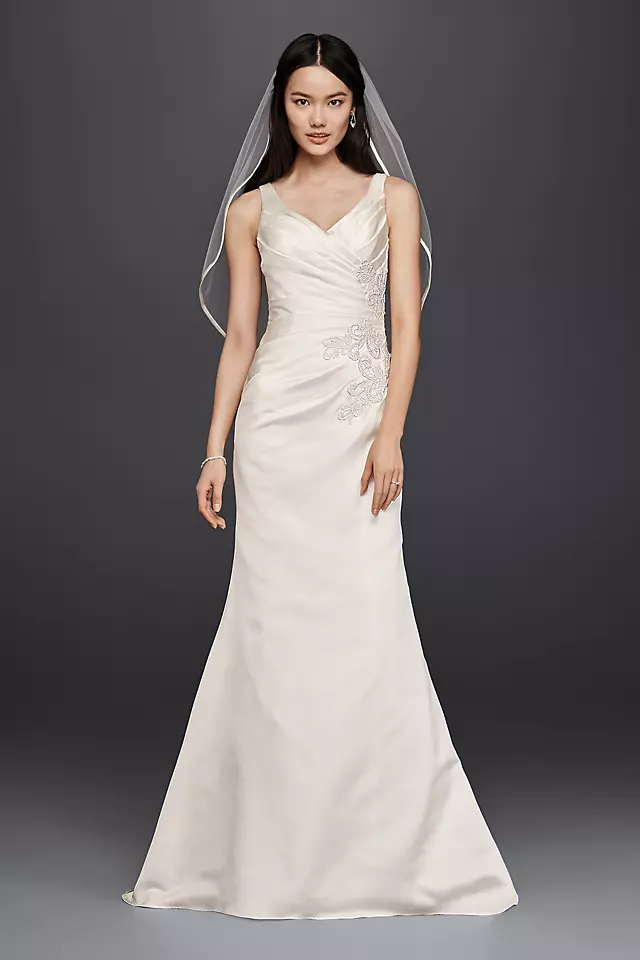 V-Neck Trumpet Wedding Dress with Pleated Bodice Image
